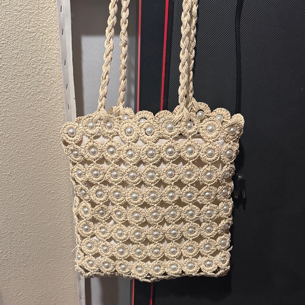 Haute Hippie Cream Crochet Shoulder Bag